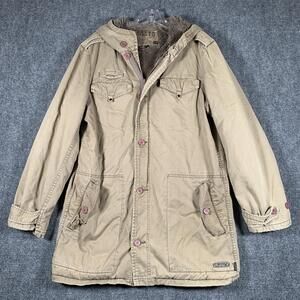 Rusty Parka Mens Medium Beige Canvas Hooded Fleece Lined Winter Coat 330-12